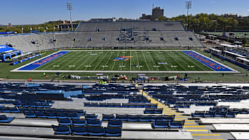 Oct 7, 2023; Lawrence, Kansas, USA; A general view of David Booth Kansas Memorial Stadium before a game between the Kansas Jayhawks and UCF Knights. Mandatory Credit: Peter Aiken-USA TODAY Sports