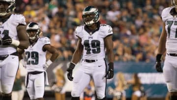 Sep 1, 2016; Philadelphia, PA, USA; Philadelphia Eagles linebacker Quentin Gause (49) in a game against the New York Jets at Lincoln Financial Field. The Philadelphia Eagles won 14-6. Mandatory Credit: Bill Streicher-USA TODAY Sports