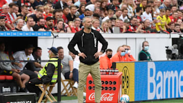 Marco Rose during Bayer Leverkusen vs Borussia Dortmund (Photo by ROBERTO PFEIL/AFP via Getty Images)