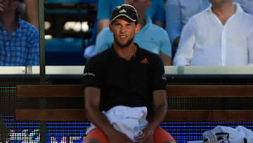 BELGRADE, SERBIA - JUNE 14: Dominic Thiem of Austria rests during the break during his match against Grigor Dimitrov of Bulgaria during the day 3 of the Adria Tour exhibition tournament on June 14, 2020 in Belgrade, Serbia. (Photo by Nikola Krstic/MB Media/Getty Images)