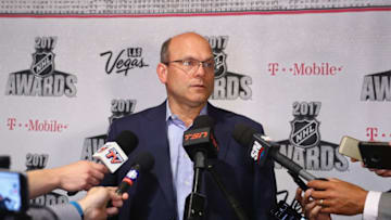 LAS VEGAS, NV - JUNE 20: General manager Peter Chiarelli of the Edmonton Oilers is interviewed during media availability for the 2017 NHL Awards at Encore Las Vegas on June 20, 2017 in Las Vegas, Nevada. (Photo by Bruce Bennett/Getty Images)