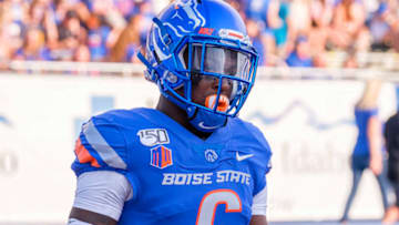 BOISE, ID - SEPTEMBER 06: Boise State Broncos wide receiver CT Thomas (6) takes a break in warm ups before the preseason game between Marshall and Boise State on Friday, September 06, 2019 at Albertson's Stadium in Boise, Idaho. (Photo by Douglas Stringer/Icon Sportswire via Getty Images)