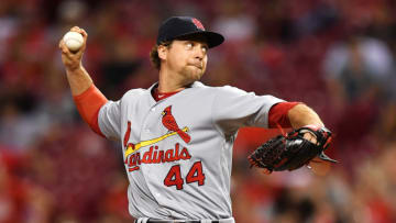 CINCINNATI, OH - AUGUST 5: Trevor Rosenthal #44 of the St. Louis Cardinals pitches in the ninth inning to earn the save against the Cincinnati Reds at Great American Ball Park on August 5, 2017 in Cincinnati, Ohio. St. Louis defeated Cincinnati 4-1. (Photo by Jamie Sabau/Getty Images)