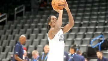 Shai Gilgeous-Alexander #2 of the Oklahoma City Thunder warms up before his game against the Adelaide 36ers at Paycom Center on October 06, 2022 in Oklahoma City, Oklahoma. (Photo by Ian Maule/Getty Images)