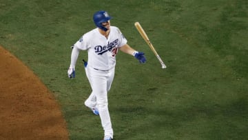 LOS ANGELES, CA - OCTOBER 26: Joc Pederson #31 of the Los Angeles Dodgers reacts to his eighth inning strike out against the Boston Red Sox in Game Three of the 2018 World Series at Dodger Stadium on October 26, 2018 in Los Angeles, California. (Photo by Sean M. Haffey/Getty Images)