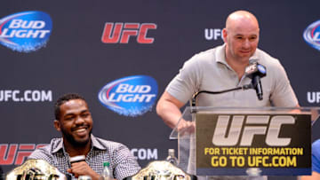 LOS ANGELES, CA - JULY 30: UFC president Dana White (R) hosts a press conference live with UFC light heavyweight champion Jon Jones during the UFC World Tour 2013 at Club Nokia at L.A. Live on July 30, 2013 in Los Angeles, California. (Photo by Jeff Bottari/Zuffa LLC/Zuffa LLC via Getty Images)