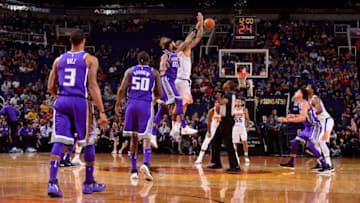 PHOENIX, AZ - OCTOBER 23: The Sacramento Kings and the Phoenix Suns tipoff on October 23, 2017 at Talking Stick Resort Arena in Phoenix, Arizona. NOTE TO USER: User expressly acknowledges and agrees that, by downloading and or using this photograph, user is consenting to the terms and conditions of the Getty Images License Agreement. Mandatory Copyright Notice: Copyright 2017 NBAE (Photo by Barry Gossage/NBAE via Getty Images)