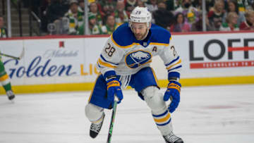 Jan 28, 2023; Saint Paul, Minnesota, USA; Buffalo Sabres left wing Zemgus Girgensons (28) in action in the first period against the Minnesota Wild at Xcel Energy Center. Mandatory Credit: Matt Blewett-USA TODAY Sports