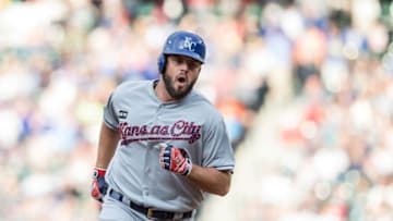 Mike Moustakas #8 of the Kansas City Royals (Photo by Stephen Brashear/Getty Images)