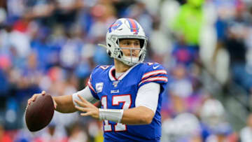 NASHVILLE, TENNESSEE - OCTOBER 06: Josh Allen #17 of the Tennessee Titans throws a pass against the Tennessee Titans during the first quarter of the game at Nissan Stadium on October 06, 2019 in Nashville, Tennessee. (Photo by Silas Walker/Getty Images)