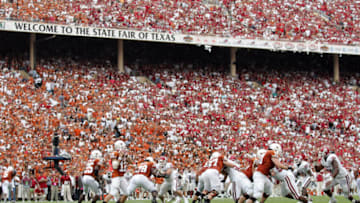 October. 6th, 2007; Dallas, TX, USA; Texas Longhorns quarterback (12) Colt McCoy throws a pass against the Oklahoma Sooners during the Red River Rivalry at the Cotton Bowl in Dallas, TX. The Sooners beat the Longhorns 28 to 21. Mandatory Credit: Tim Heitman-USA TODAY Sports (c) copyright 2007