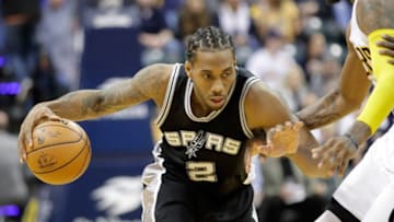 INDIANAPOLIS, IN - FEBRUARY 13: Kawhi Leonard #2 of the San Antonio Spurs dribbles the ball against the Indiana Pacers at Bankers Life Fieldhouse on February 13, 2017 in Indianapolis, Indiana. NOTE TO USER: User expressly acknowledges and agrees that, by downloading and or using this photograph, User is consenting to the terms and conditions of the Getty Images License Agreement (Photo by Andy Lyons/Getty Images)