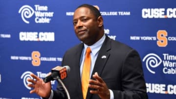 Dec 7, 2015; Syracuse, NY, USA; Syracuse Orange head coach Dino Babers speaks with the media during a press conference at the Ferguson Football Auditorium. Mandatory Credit: Rich Barnes-USA TODAY Sports