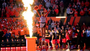 CHAMPAIGN, IL - FEBRUARY 24: An Illinois Fighting Illini cheerleader is seen before the game against the Nebraska Cornhuskers at State Farm Center on February 24, 2020 in Champaign, Illinois. (Photo by Michael Hickey/Getty Images)