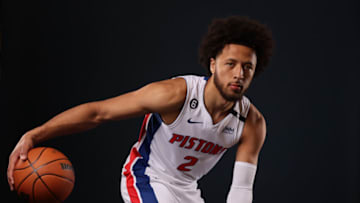 Cade Cunningham #2 of the Detroit Pistons poses for a portrait during Detroit Pistons Media Day (Photo by Gregory Shamus/Getty Images)