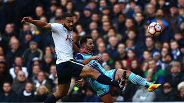LONDON, ENGLAND - JANUARY 28: Sam Wood of Wycombe Wanderers and Cameron Carter-Vickers of Tottenham Hotspur compete for the ball during the Emirates FA Cup Fourth Round match between Tottenham Hotspur and Wycombe Wanderers at White Hart Lane on January 28, 2017 in London, England. (Photo by Dan Istitene/Getty Images)