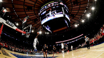 NEW YORK, NEW YORK - DECEMBER 20: RJ Barrett #5 of the Duke Blue Devils attempts a dunk during the first half of the game against Texas Tech Red Raiders during the Ameritas Insurance Classic at Madison Square Garden on December 20, 2018 in New York City. (Photo by Sarah Stier/Getty Images)