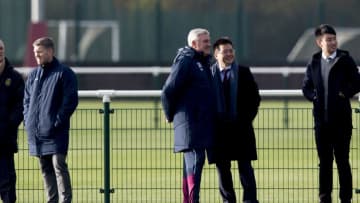 BIRMINGHAM, ENGLAND - DECEMBER 02 : Dr Tony Xia chairman of Aston Villa talks to Steve Bruce manager of Aston Villa during a Aston Villa training session at the club's training ground at Bodymoor Heath on December 02, 2016 in Birmingham, England. (Photo by Neville Williams/Aston Villa FC via Getty Images)
