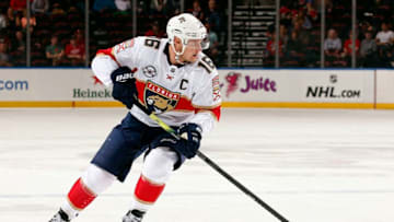 SUNRISE, FL - FEBRUARY 21: Aleksander Barkov #16 of the Florida Panthers skates with the puck against the Carolina Hurricanes at the BB&T Center on February 21, 2019 in Sunrise, Florida. (Photo by Eliot J. Schechter/NHLI via Getty Images)