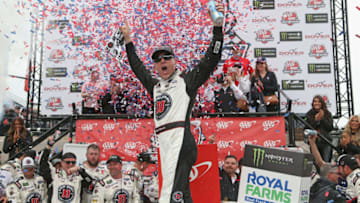 DOVER, DE - MAY 06: Kevin Harvick, driver of the #4 Jimmy John's Ford, celebrates in victory lane after winning the Monster Energy NASCAR Cup Series AAA 400 Drive for Autism at Dover International Speedway on May 6, 2018 in Dover, Delaware. (Photo by Brian Lawdermilk/Getty Images)