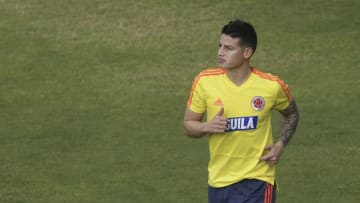 Colombia's midfielder James Rodriguez jog during a training session in Salvador, state of Bahia, Brazil, on June 13, 2019, on the eve of the start of the Copa America football tournament. (Photo by JUAN MABROMATA / AFP) (Photo credit should read JUAN MABROMATA/AFP/Getty Images)