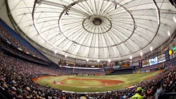 May 25, 2013; St. Petersburg, FL, USA; A generial view of the Tampa Bay Rays stadium at Tropicana Field. New York Yankees defeated the Tampa Bay Rays 4-3. Mandatory Credit: Kim Klement-USA TODAY Sports