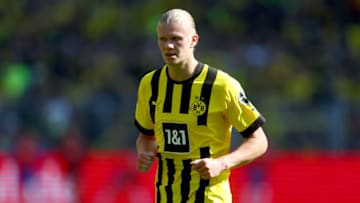 DORTMUND, GERMANY - MAY 14: Erling Haaland of Dortmund is seen during the Bundesliga match between Borussia Dortmund and Hertha BSC at Signal Iduna Park on May 14, 2022 in Dortmund, Germany. (Photo by Lars Baron/Getty Images)