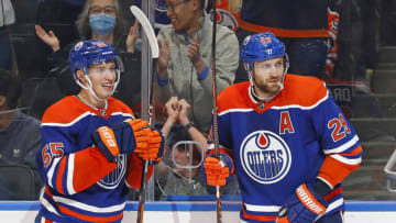 Edmonton Oilers Celebrate Goal. Mandatory Credit: Perry Nelson-USA TODAY Sports