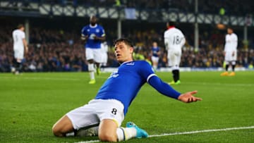 LIVERPOOL, ENGLAND - MAY 12: Ross Barkley of Everton celebrates scoring his sides first goal during the Premier League match between Everton and Watford at Goodison Park on May 12, 2017 in Liverpool, England. (Photo by Alex Livesey/Getty Images)