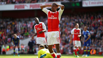 LONDON, ENGLAND - MAY 21: Alex Iwobi of Arsenal reacts during the Premier League match between Arsenal and Everton at Emirates Stadium on May 21, 2017 in London, England. (Photo by Clive Mason/Getty Images)