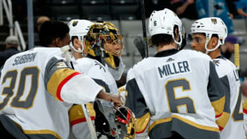 SAN JOSE, CA - FEBRUARY 8: The Vegas Golden Knights celebrate their 5-3 win over the San Jose Sharks at SAP Center on February 8, 2018 in San Jose, California. (Photo by Don Smith/NHLI via Getty Images)