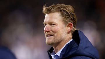 CHICAGO, IL - DECEMBER 09: General Manager Les Snead of the Los Angeles Rams watches warm-ups prior to the game against the Chicago Bears at Soldier Field on December 9, 2018 in Chicago, Illinois. (Photo by Joe Robbins/Getty Images)