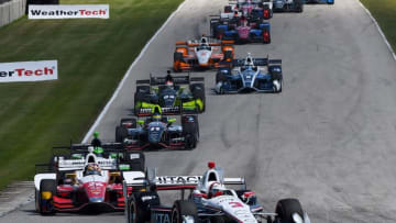 Jun 26, 2016; Elkhart Lake, WI, USA; IndyCar Series driver Helio Castroneves (3) during the Kohler Grand Prix at Road America. Mandatory Credit: Mike DiNovo-USA TODAY Sports