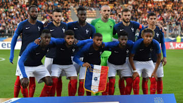 BESANCON, FRANCE - MAY 29: Team of France U21 line up during the International Friendly match between France U21 and Italy U21 on May 29, 2018 in Besancon, France. (Photo by Valerio Pennicino/Getty Images)