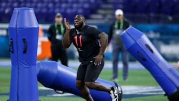 INDIANAPOLIS, IN - FEBRUARY 29: Defensive lineman Neville Gallimore of Oklahoma runs a drill during the NFL Combine at Lucas Oil Stadium on February 29, 2020 in Indianapolis, Indiana. (Photo by Joe Robbins/Getty Images)