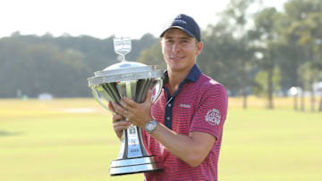 HOUSTON, TEXAS - NOVEMBER 08: Carlos Ortiz of Mexico poses with the trophy after winning the Houston Open at Memorial Park Golf Course on November 08, 2020 in Houston, Texas. (Photo by Maddie Meyer/Getty Images)