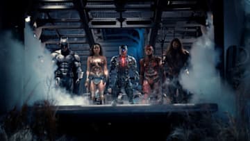 Photo: Ben Affleck, Jason Momoa, Gal Gadot, Ezra Miller, and Ray Fisher in Justice League (2017).. Image Courtesy Warner Bros. Entertainment