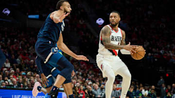 Rudy Gobert, Damian Lillard, Minnesota Timberwolves Mandatory Credit: Troy Wayrynen-USA TODAY Sports