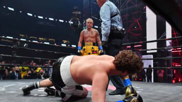 ATLANTA, GEORGIA - APRIL 17: Jake Paul and Ben Askren face off in their cruiserweight bout during Triller Fight Club at Mercedes-Benz Stadium on April 17, 2021 in Atlanta, Georgia. (Photo by Jeff Kravitz/Getty Images for Triller)