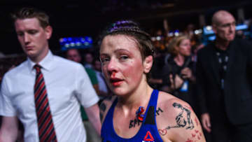 Glasgow , United Kingdom - 16 July 2017; Joanne Calderwood following her defeat to Cynthia Calvillo in their strawweight bout at UFC Fight Night Glasgow in the SSE Hydro Arena in Glasgow. (Photo By Ramsey Cardy/Sportsfile via Getty Images)