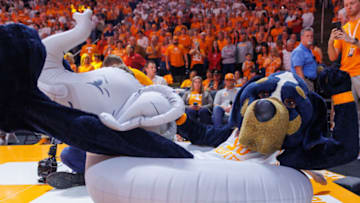 Feb 15, 2023; Knoxville, Tennessee, USA; Tennessee Volunteers mascot Smokey during the game against the Alabama Crimson Tide at Thompson-Boling Arena. Mandatory Credit: Randy Sartin-USA TODAY Sports