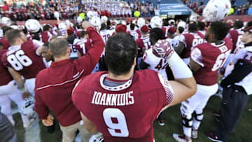Nov 21, 2015; Philadelphia, PA, USA; Temple Owls defensive lineman Matt Ioannidis (9) celebrates with teammates against the Memphis Tigers at Lincoln Financial Field. The Temple Owls won 31-12. Mandatory Credit: Derik Hamilton-USA TODAY Sports