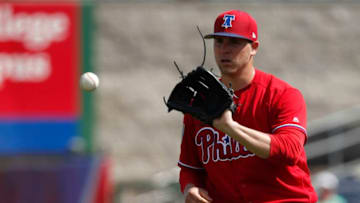 CLEARWATER, FL - FEBRUARY 27: Jerad Eickoff #48 of the Philadelphia Phillies pitches during the second inning of the Spring Training game against the Detroit Tigers at Spectrum Field on February 27, 2018 in Clearwater, Florida. (Photo by Mike McGinnis/Getty Images)