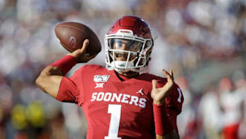 NORMAN, OK - SEPTEMBER 1: Quarterback Jalen Hurts #1 of the Oklahoma Sooners warms up before the game against the Houston Cougars at Gaylord Family Oklahoma Memorial Stadium on September 1, 2019 in Norman, Oklahoma. The Sooners defeated the Cougars 49-31. (Photo by Brett Deering/Getty Images)
