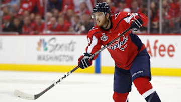 WASHINGTON, DC - JUNE 04: John Carlson #74 of the Washington Capitals plays against the Vegas Golden Knights during Game Four of the 2018 NHL Stanley Cup Final at Capital One Arena on June 4, 2018 in Washington, DC. (Photo by Patrick McDermott/NHLI via Getty Images)