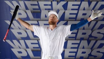 CHICAGO, IL - AUGUST 23: Hunter Pence #24 of the Texas Rangers poses for a portrait on Players Weekend before the game between the Texas Rangers and the Chicago White Sox at Guaranteed Rate Field on Friday, August 23, 2019 in Chicago, Chicago. (Photo by Ron Vesely/MLB Photos via Getty Images)