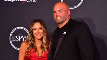 Los Angeles Rams offensive tackle Andrew Whitworth arrives with his wife Melissa Whitworthat the 2022 ESPY Awards. (Gary A. Vasquez-USA TODAY Sports)