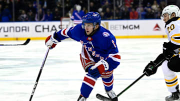 NEW YORK, NEW YORK - FEBRUARY 15: Zac Jones #6 of the New York Rangers skates against the Boston Bruins at Madison Square Garden on February 15, 2022 in New York City. (Photo by Steven Ryan/Getty Images)
