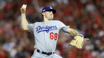 WASHINGTON, DC - OCTOBER 07: Ross Stripling #68 of the Los Angeles Dodgers delivers against the Washington Nationals in the sixth inning of game four of the National League Division Series at Nationals Park on October 07, 2019 in Washington, DC. (Photo by Rob Carr/Getty Images)