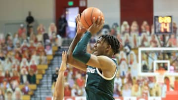 BLOOMINGTON, INDIANA - FEBRUARY 20: Aaron Henry #0 of the Michigan State Spartans shoots the ball during the 78-71 win over the Indiana Hoosiers at Assembly Hall on February 20, 2021 in Bloomington, Indiana. (Photo by Andy Lyons/Getty Images)